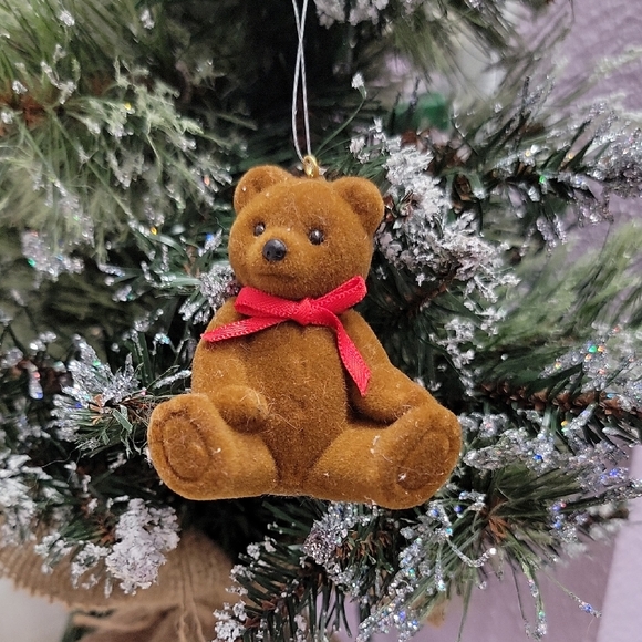 Other - vintage flocked teddy bear christmas ornament